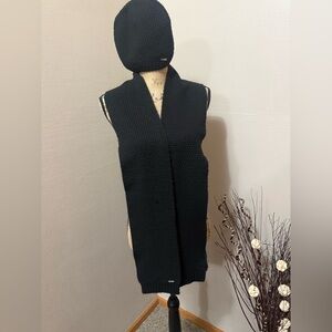 Calvin Klein Black Knit Scarf and Hat Set